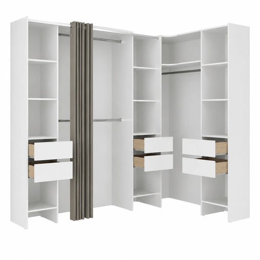 Großer Kleiderschrank Biaena - Weiß, 234x141x205 cm, Modernes Schlafzimmermöbel