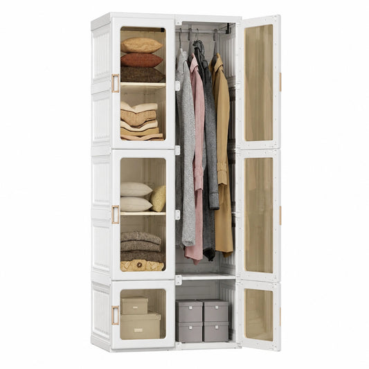 Tragbarer Kunststoff-Kleiderschrank mit Kleiderstange und Magnettüren, 170x69x50 cm