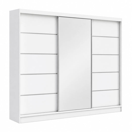 A&J MöbelLand Aurelia Kleiderschrank – 3-türiger Schwebetürenschrank mit Spiegel und Schubladen, 200 cm breit, ideal für Schlafzimmer oder Garderobe